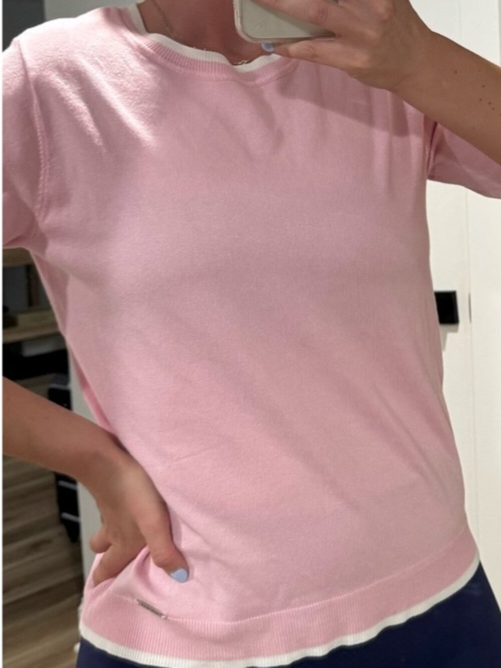 Light Pink Short-Sleeve Knit Top - Picture 2 of 2